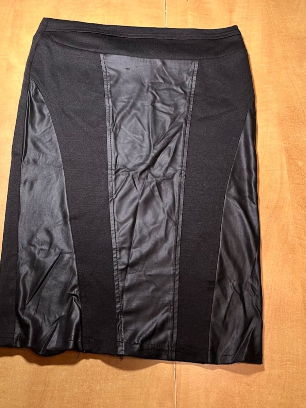 8$ Add-On -Black Faux Leather Panel Pencil Skirt with Stretch Side Panels *read